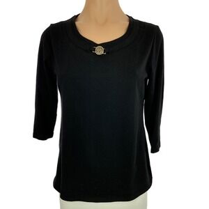 Anne Klein Sport Black Top Pullover Size Small Cotton & Elastane 3/4 Sleeve